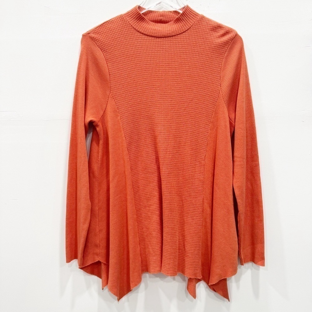 Anthropologie T.La Mock Neck Waffle Knit Tunic Orange Small